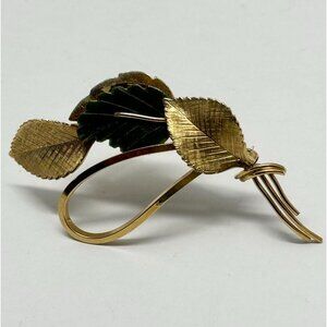 Vintage Wells 12k GF Jade Flower Brooch Pin